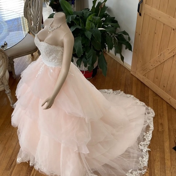 COPY - Emily Hart Bridal Lace Pink Gown Dress Wedding - Picture 3 of 15